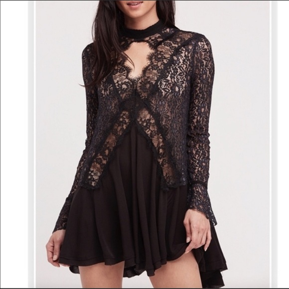 3 for $50🎉Free people tell tale black lace mini dress - Picture 6 of 7